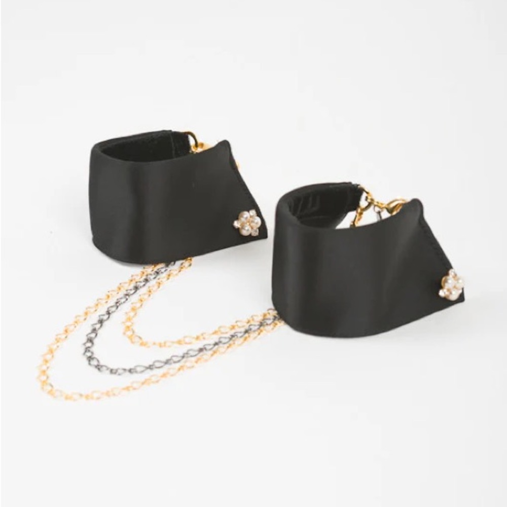 NWT Fräulein Kink Noir Black Satin Pearl Wrist Cuff Restraints BDSM Accessories
